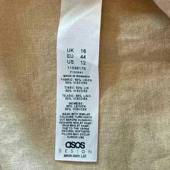 ASOS Design Nipped in Waist Mini Dress Neutral Linen Blend Size 12 - Picture 11 of 12